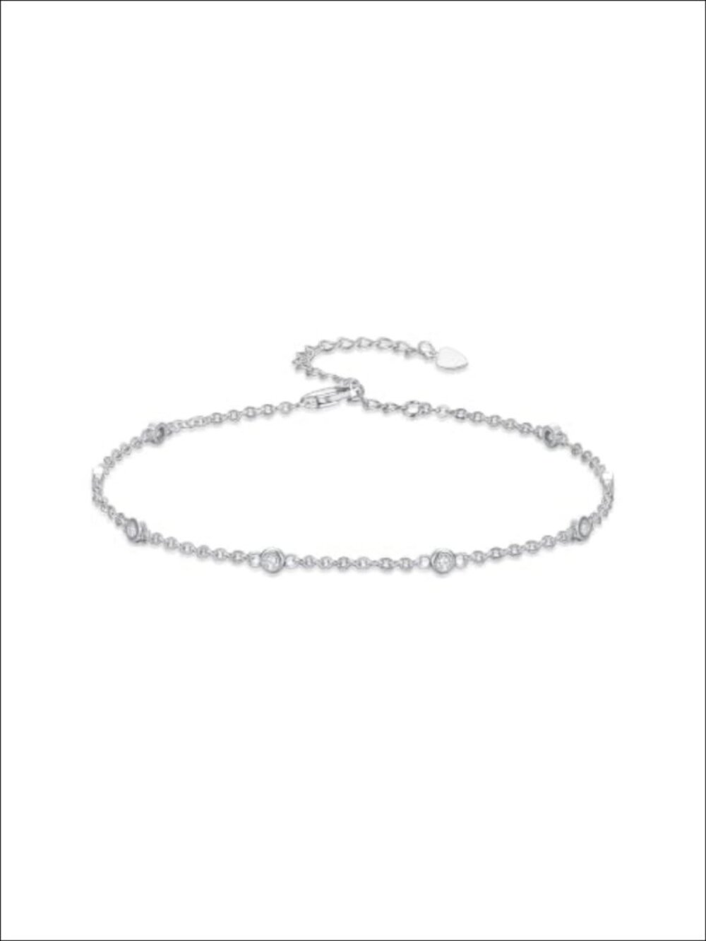 0.24 CTTW Lab Grown Diamond Station Anklet 925 Sterling Silver Adjustable
